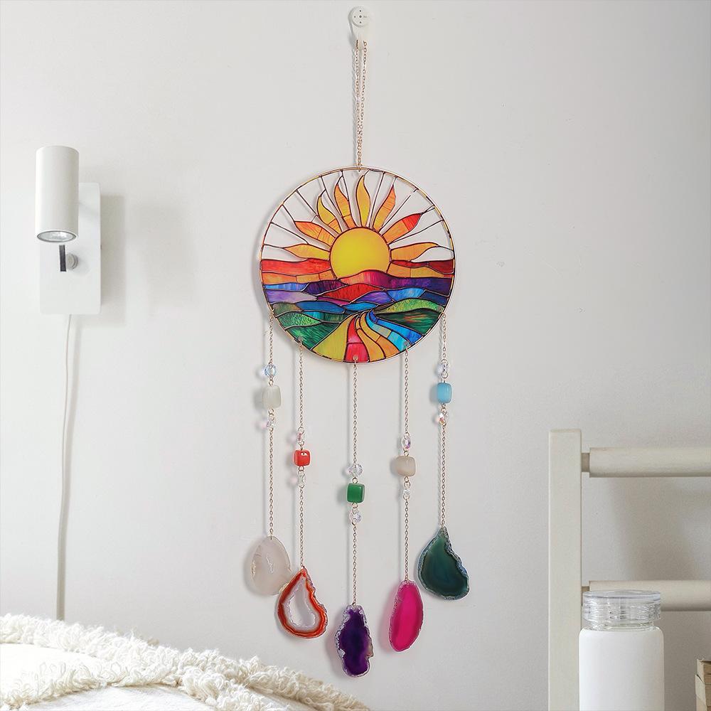New Sunshine Catcher Acrylic Dream Catcher Pendant Natural Square Agate Sheet Tree of Life Decoration