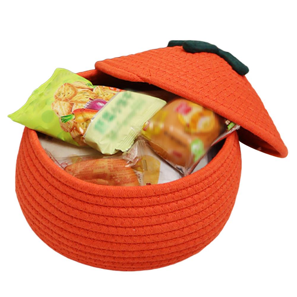 1-2PCS Halloween Woven Pumpkin Basket with Lid Pumpkin Gift Basket Multi-Function Cute Pumpkin Bucket