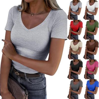 Women's Summer Slim-Fit Sexy Casual V-Neck Short-Sleeve T-Shirt Top