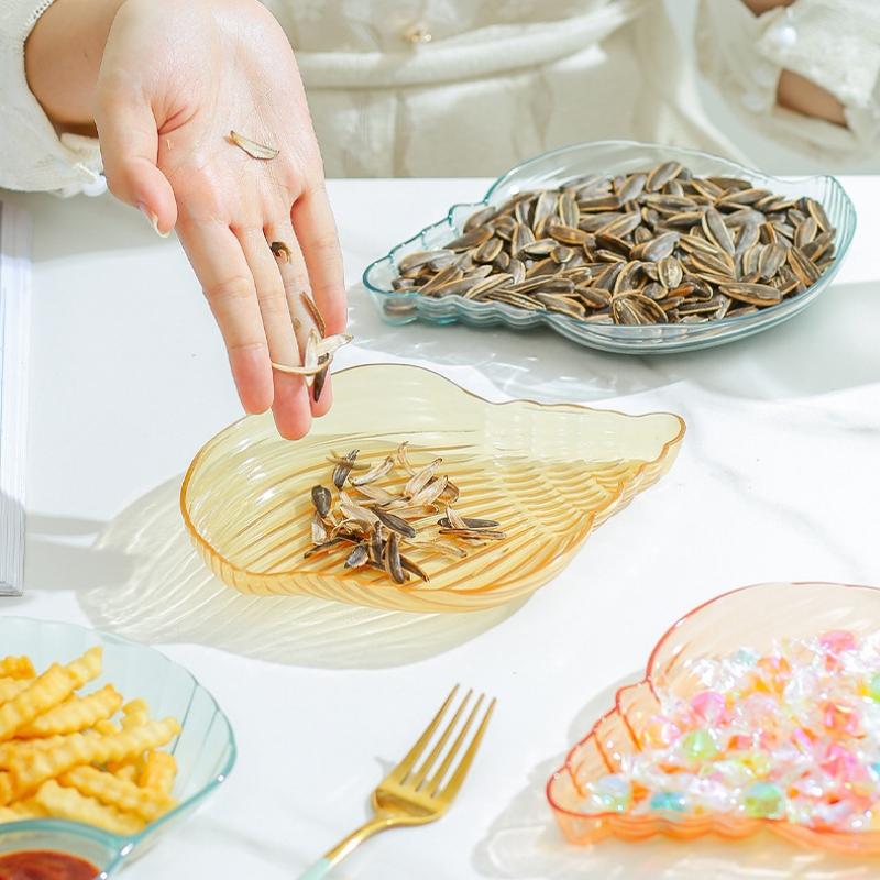 Multi-purpose Plastic Plates Transparent Conch Shell Shape Dish Fruit Plate, Cake Plate Snack Plate Dried Fruit Storage Plate