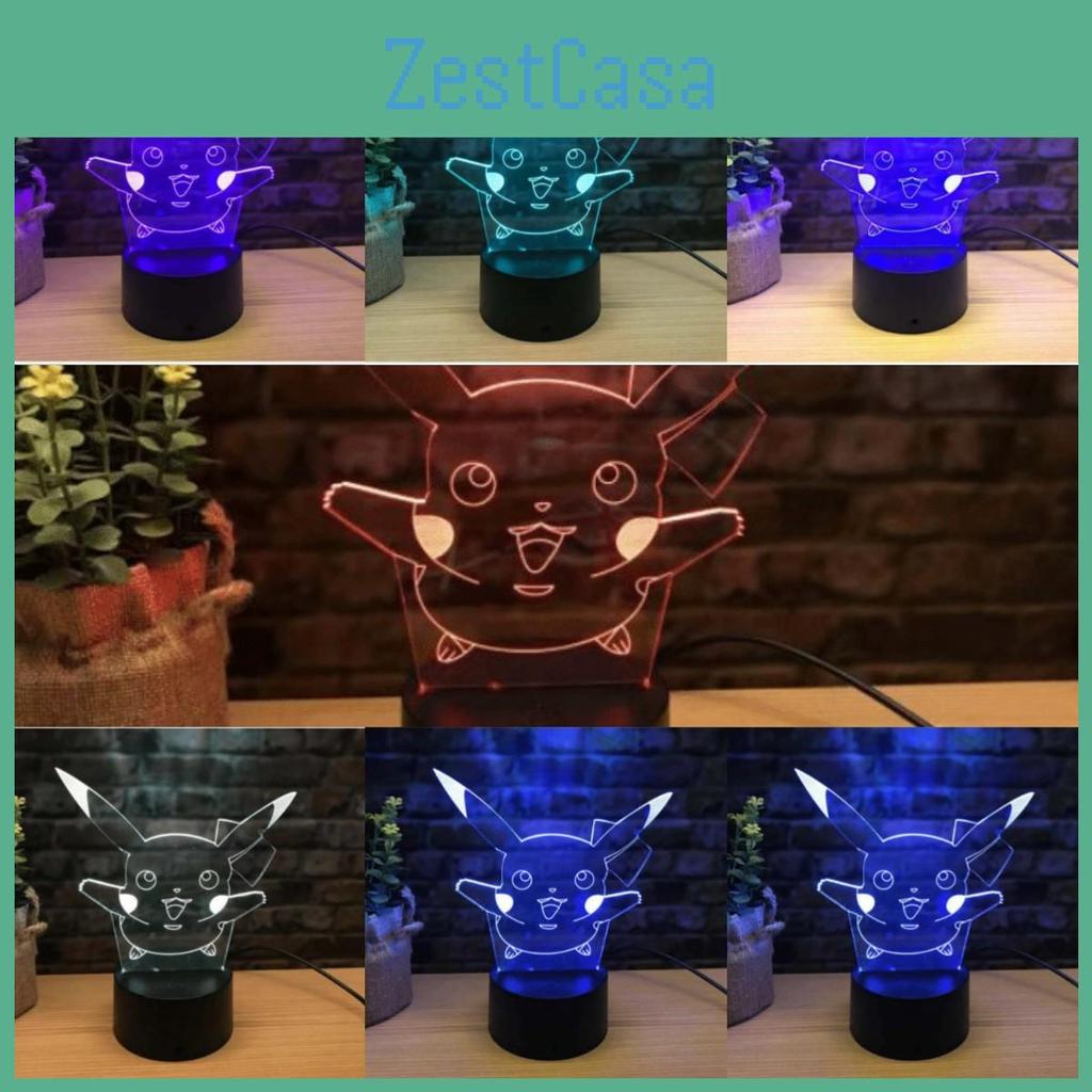Faszinierendes Pokémon Pikachu Nachtlicht Perfekt für Schlafzimmer- und Wohnzimmerdekoration 3D LED mit 7 Farben