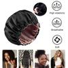 1pc Double Layer Adjustable Satin Bonnet Solid Color Elastic Button for Women Hair Hat Nightcap Silky Satin Fabric