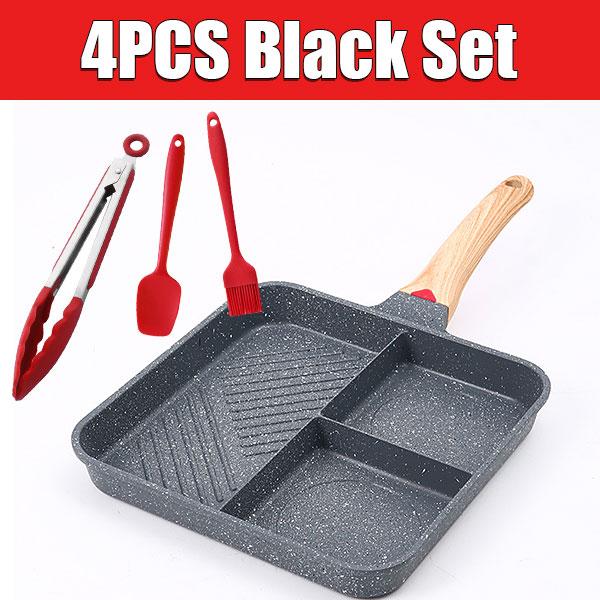 Nonstick 3-in-1 Divided Frying Pan Aluminium Square Big Grill Skillet with Bakelite Handle Omelette Egg Breakfast Frying Pan