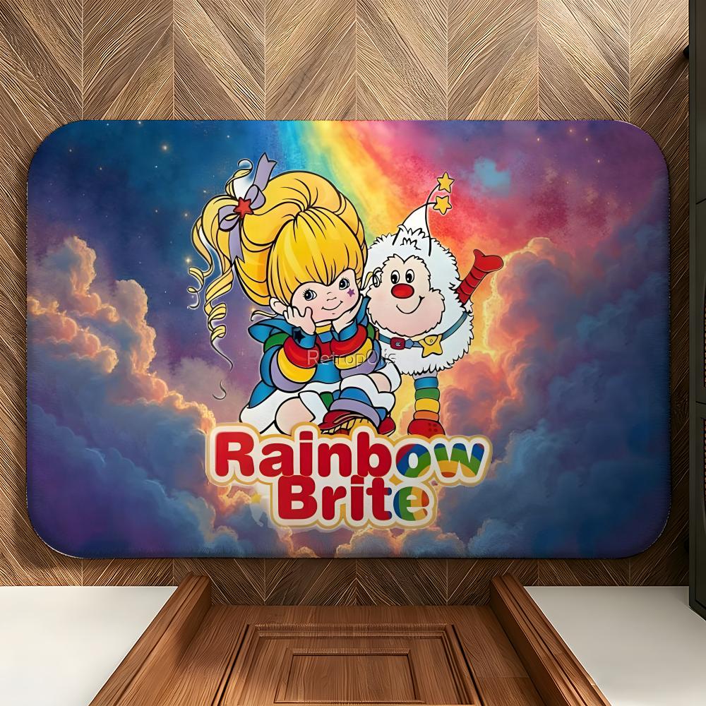 Character R-Rainbow B-Brite Floor Mat Soft Flannel Floor Mat Suitable for Entryways, Living Rooms, Bedrooms, and Bathrooms