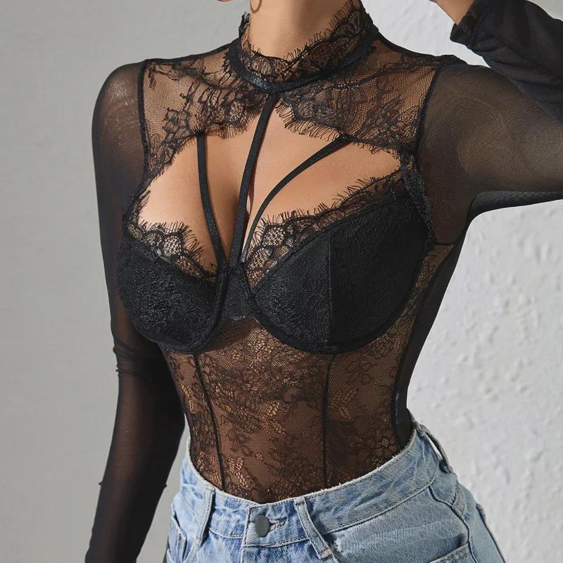 Sexy Lace-Stitched Shaping Jumpsuit with Removable Chest Pad - European & American Fashion Top