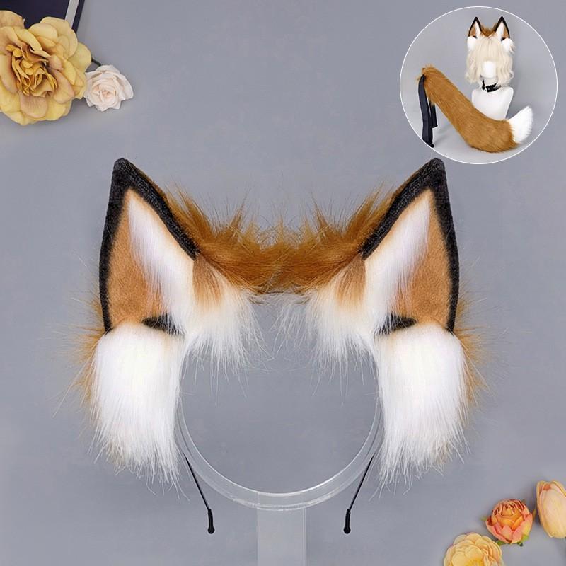 Furry Fox Ears Tail Set Cosplay Anime Convention Costume Accessory Plush Animal Ear Headband
