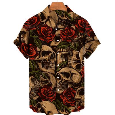 Men's Short-sleeved Hawaiian Shirt 3D Digital Skull Print Four-sided Elastic Shirt