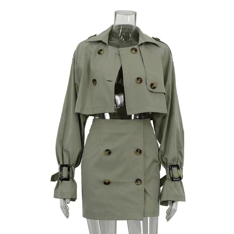 

European and American Retro High-Grade British Style Short Cargo Outerwear Hip Skirt Set Top and Skirt Set Green S