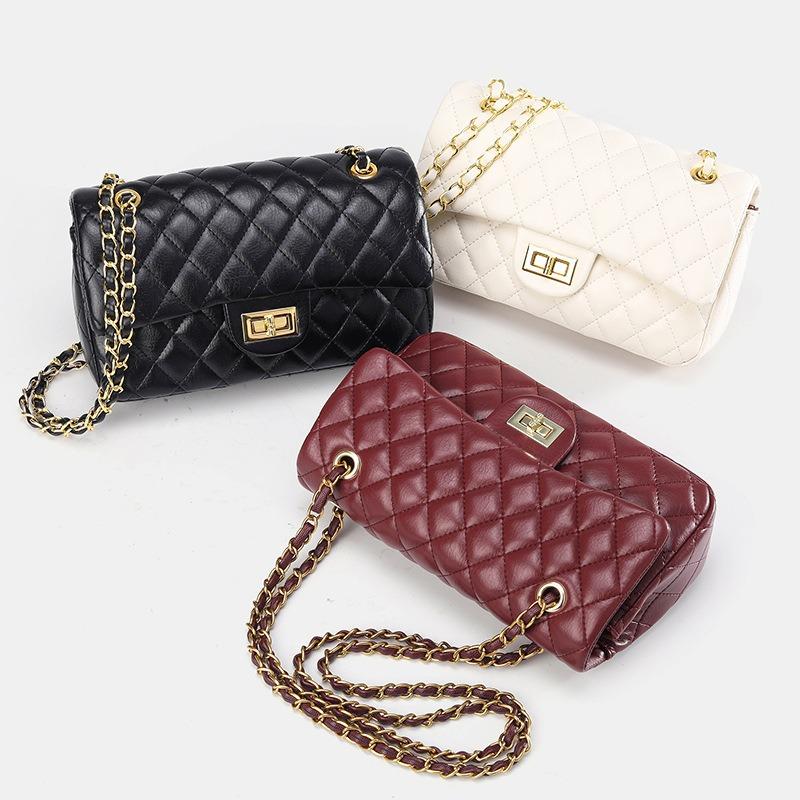 Rhombus Embroidery Thread Small Bag Women's Summer New Versatile Chain Messenger Bag Textured Shoulder Small Square Bag