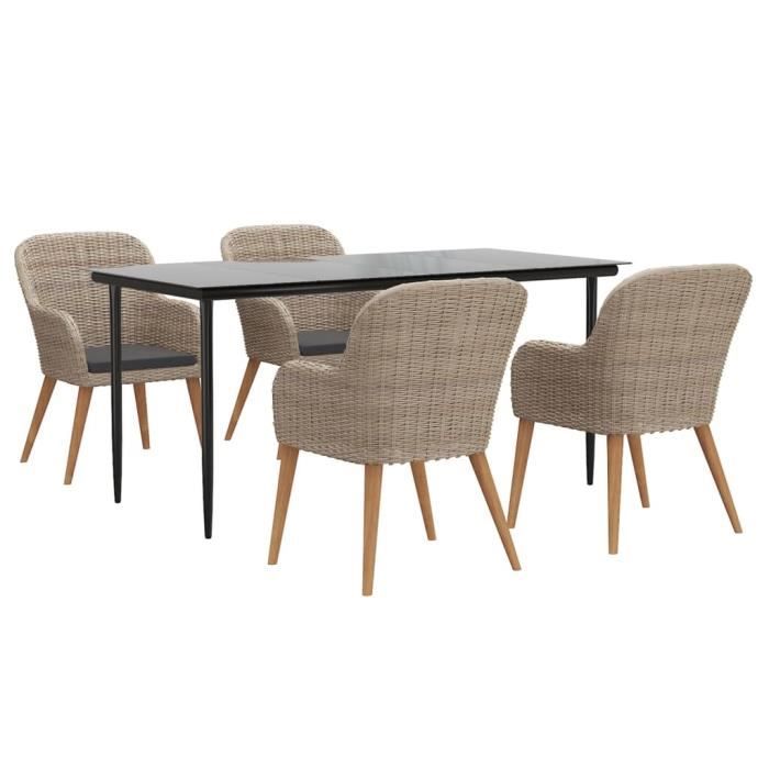 3156730 vidaXL Mobilier de salle à manger de jardin et coussins 5 pcs Marron