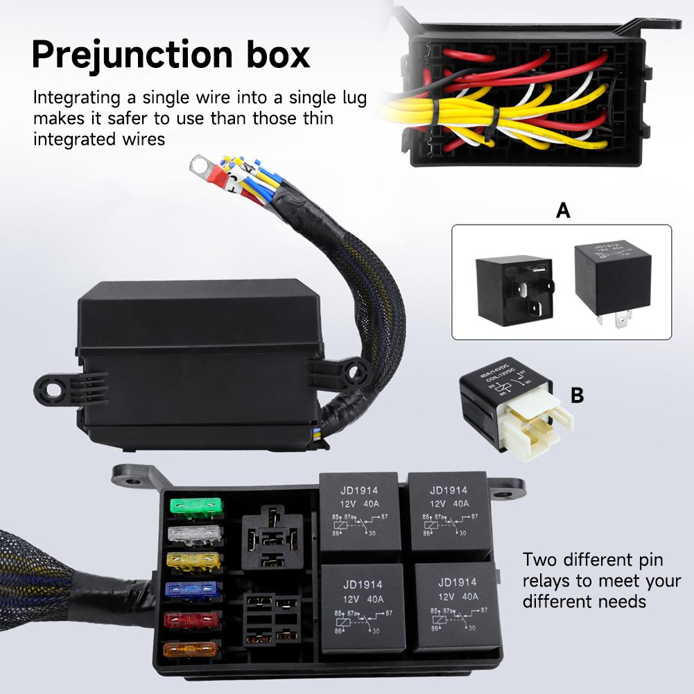12V 6-Way Fuse Holder Fuse Relay Box with Pre-Wired Automotive Fuse Block for Car Truck Boat Marine Applications Circuit Protection