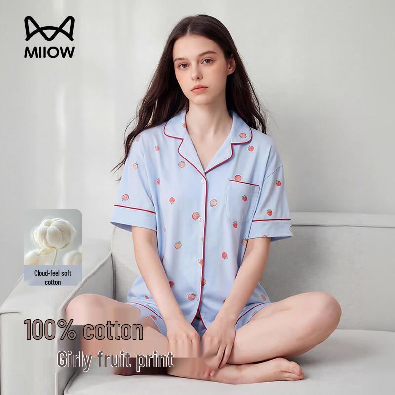 Mao Ren Women s Short Sleeve Cotton Pajama Set XL