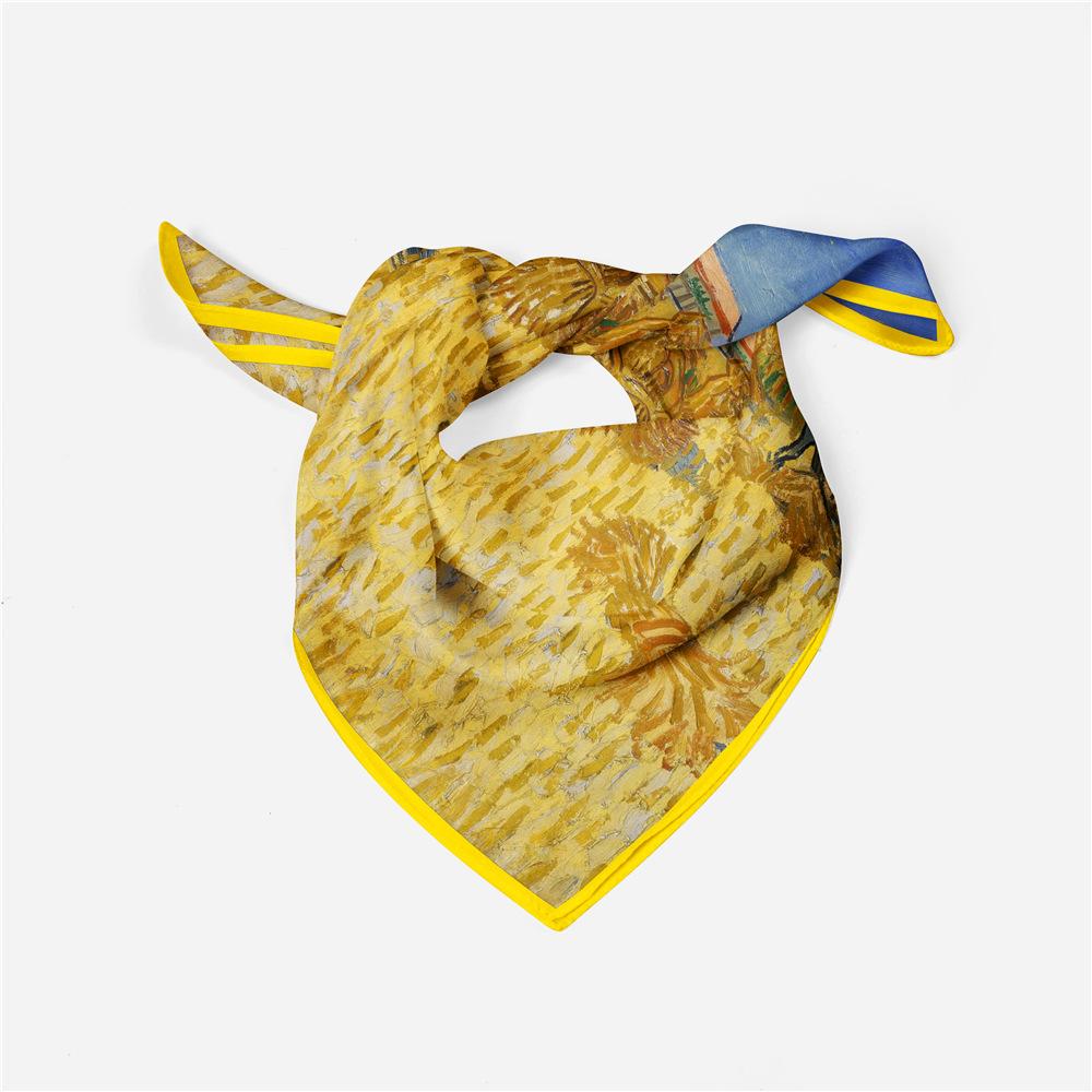53cm Wheat Harvest Painting Square Scarf Woman  New Silk Scarf Women Bandana Luxury Headband Hijab Foulard Neckerchief