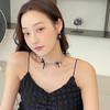 Fashionable Round Bead Neck Chain Beautiful Steel Beaded Chain Necklace Intricate Bowknot Pattern Collarbone Chain
