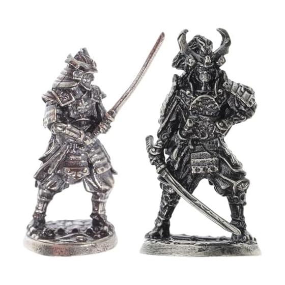 EXCEART Samurai Miniature Figurine, Set of 2, 3.4cm, Copper, For Tabletop Decoration, Bonsai, Diorama, Daimyo, Samurai General, Samurai Figure,
