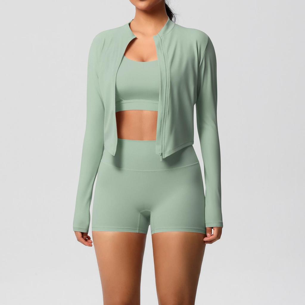 Women's 3-Piece Cloud-Feel Yoga Set: Tight Shorts, Shockproof Vest & Running Jacket