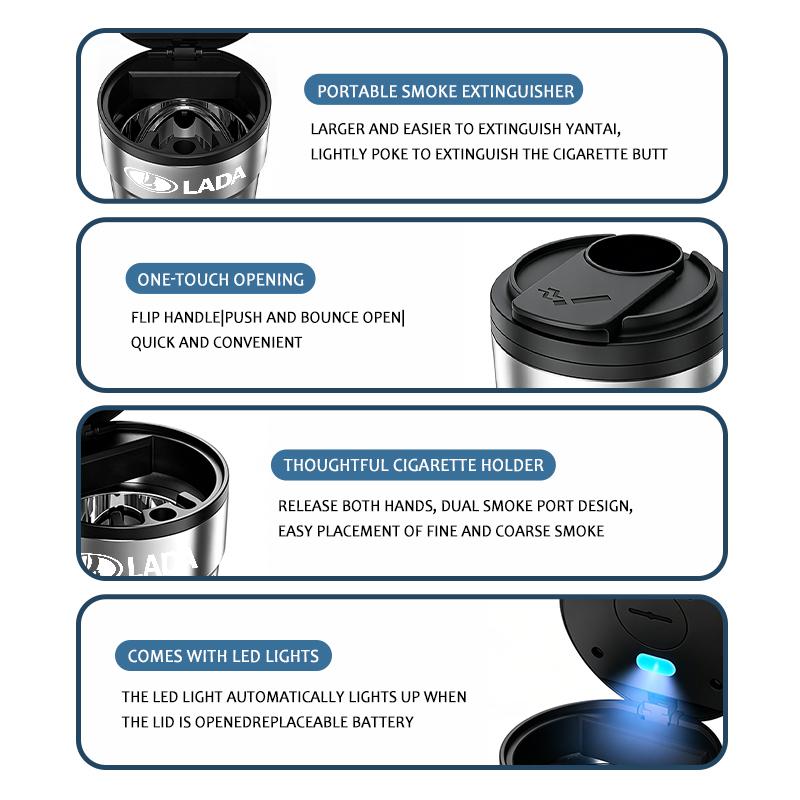 Car Ashtray Creative Coffee Cup With Lid LED Light Garbage Storage Container For Lada Niva Priora 4x4 Urban Vesta Granta Riva PP28