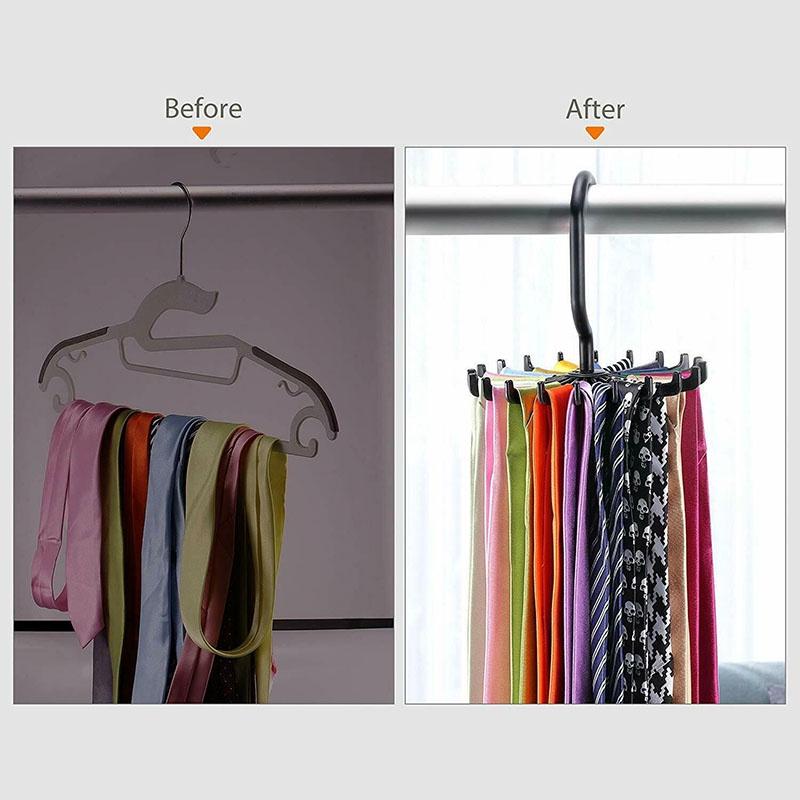 Versatile 20 Rotating Tie Rack Hanger Organizer With Secure Non-slip Arms For Ties