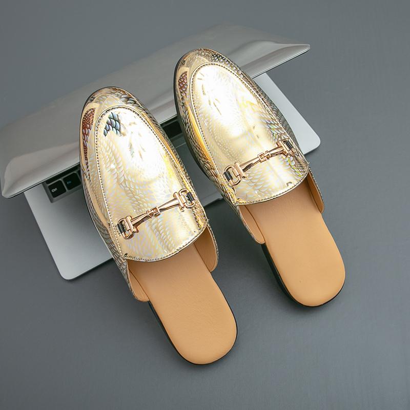 

Fashion Luxury Designer Brand Men Leather Half Slippers Loafers Shoes Summer Breathable Men Casual Shoes Fashion Slides Loafers Slippers 46 золотой