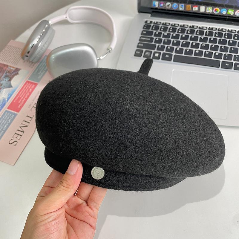 Woolen Beret Female British Retro All Match Octagonal Pumpkin Hat Japanese Style Literary and Artistic Little Painter Hat