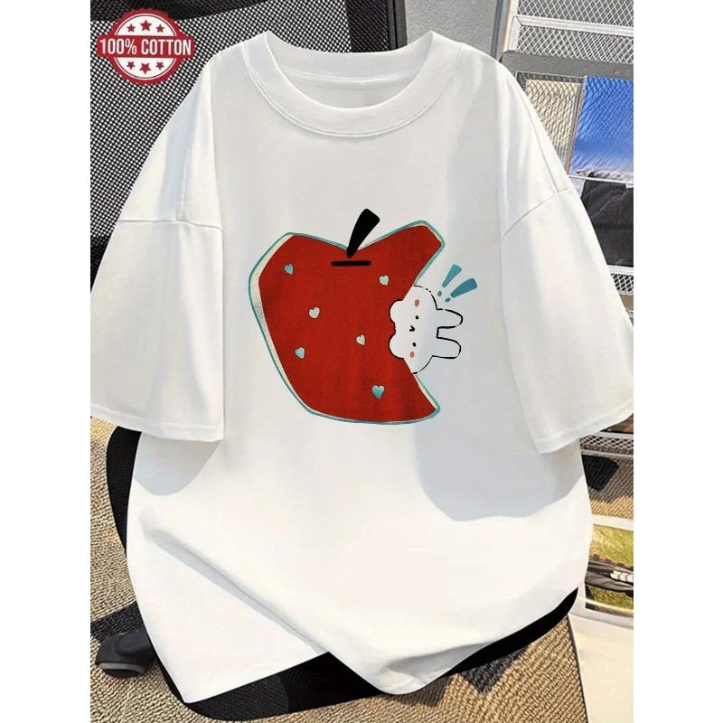 100% Short Sleeve T Shirt for Women New Loose Letter Print Top Fashion S белый