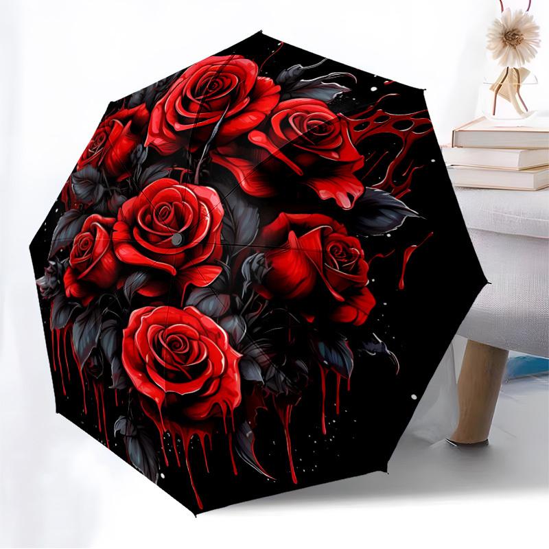 1pc Gothic Roses Automatic Open/Close Umbrella, 8-Rib Sturdy Frame, Umbrella for Travel, Everyday, Formal Events yy251126004
