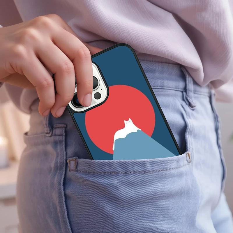 Abstract Cat Mount Fuji Japan Landscape Phone Case For iPhone 17 Air 15 16e 14 13 Pro Max Coque 12 11 Pro Max PLUS cover