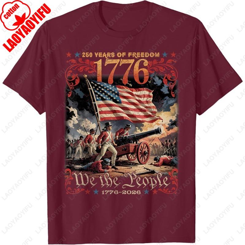 250 Years of Freedom Retro USA Flag Since 1776 2026 Independence Day TShirt Trend Classics Nostalgia Tees Men Women Cotton Tops