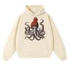 Bere Takmış Komik Ahtapot Grafik Kapüşonlu Sweatshirt Erkek Kadın Moda 90lar Vintage Uzun Kollu Oversize Polar Sweatshirt