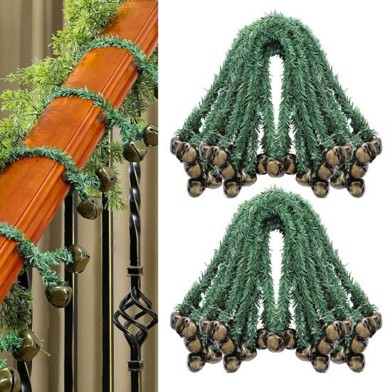 Christmas Garland Ties with Bells Decorative Rope Straps for Wreaths Railings Stairs Flexible Faux Pine Needle Twist Ties Xmas Holiday Decor