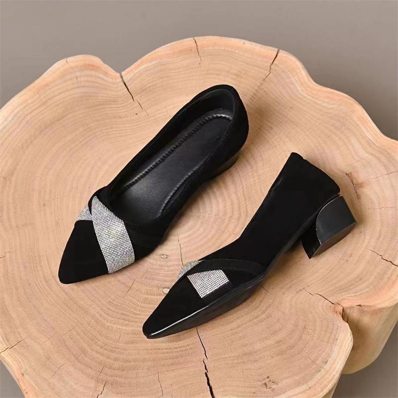 Bright diamond temperament matte suede pointed head small high heel fashion light mouth thin heel elegant spring and autumn commuter women's leather