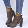 Retro Women Leather Square Heel Zipper Solid Color Short Booties Round Toe Shoes