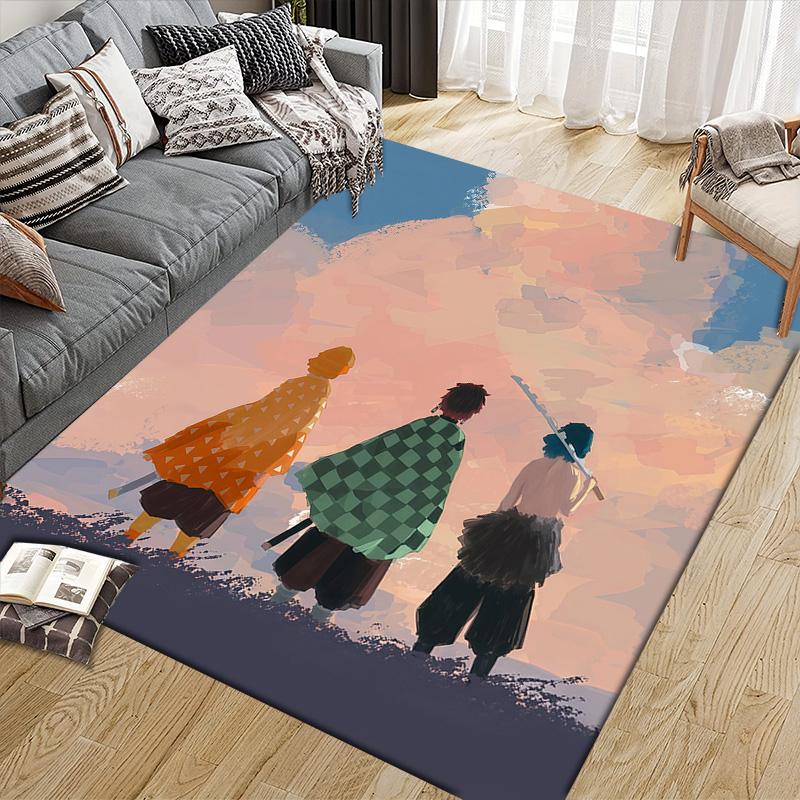 Demon Slayer Flannel Pattern Square Carpet,Area Rug,Carpet Rug for Living Room Bedroom Sofa Playroom Decor,Non-slip Floor Mat