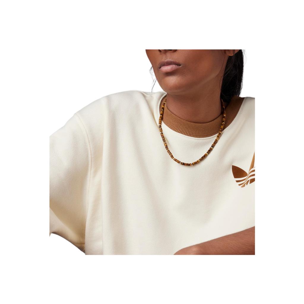 Adidas Originals Trefoil Logo Embroidered Sweatshirt Women Tops Cream IB2040