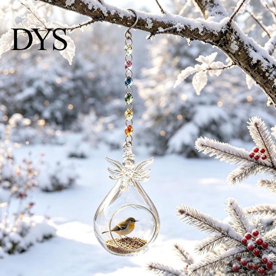 Decorative Hanging Bird Station Glass Angel Feeder, Outdoor Wild Accessory for Yard Feeder Small Birds, Garden Porch Decor
