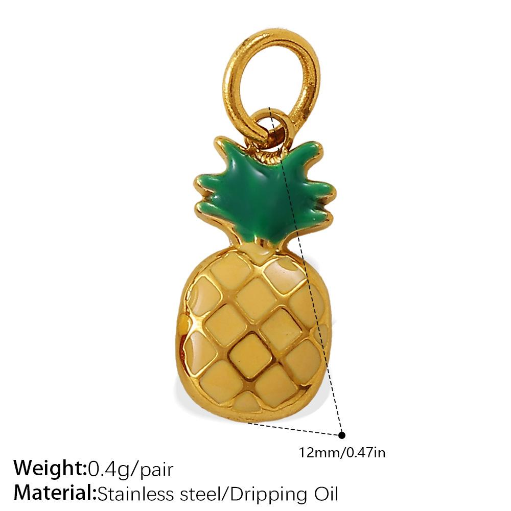 Cartoon Oil Dripping Fruit Diy Pineapple Pendant Stainless Steel Gold-Plated Dopamine Accessories