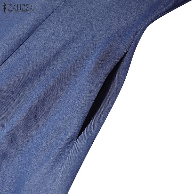 ZANZEA Women Casual Round Neck 3/4 Sleeve Loose Dress