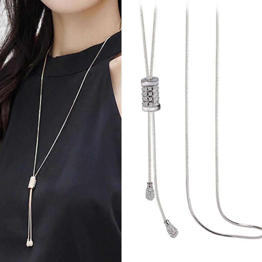 Elegant Women's Tassel Pendant Necklace Versatile Long Chain Necklace Adornment With Crystal Embellished Tassels Charm
