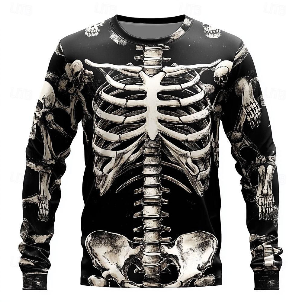 2025 Halloween Schedel Print Lange Mouwen T-shirt voor Mannen Gothic Trendy Streetwear Casual Tops Halloween Feest Tee Herfst Winter