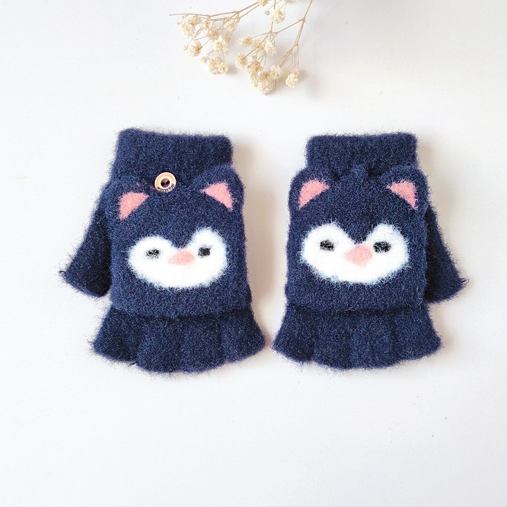 

Shape Plush Children Flip Cover Gloves Half Finger Gloves Children Gloves Korean Knitted Mittens темно-синий