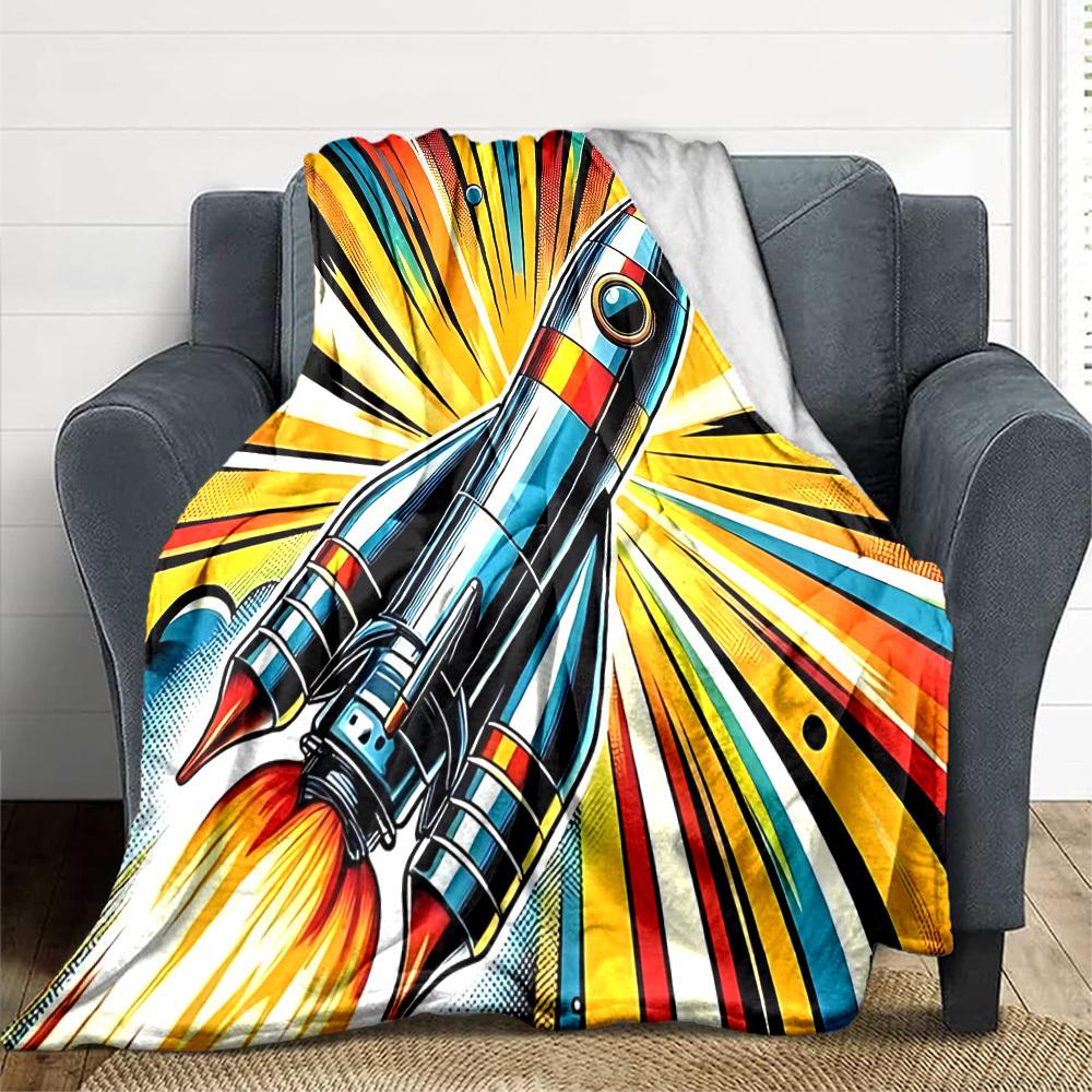 1pc Rocket Launch Blanket, Lightweight Flannel Throw Blanket for Sofa, Bed, Travel, Camping, Living Room, Office, Couch044