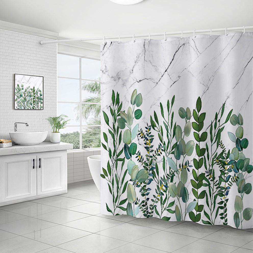 

D2 Watercolor Leaves Curtains on The Top Plant with Floral Bathroom Decoration Shower Curtain 120-180CM with Hook Window Curtain 150*180cm