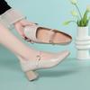 Fashion One-Line Button Single Shoes Summer New Style Women's Shoes Mid-Heel Thick-Heeled Cheongsam Catwalk Leather Shoes Banquet Shoes