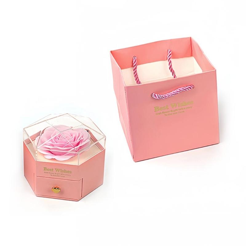 Elegant Hexagon Flower Jewelry Case Featuring Preserved Flowers Unique Gifts Accessory for Trendy Couples In Love