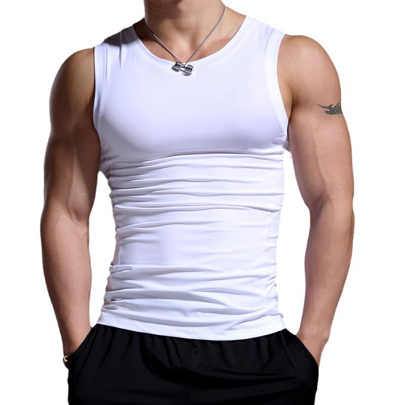 Men's Split Design Quick-Dry Sleeveless Fitness Tank Top - Black/White High Elasticity