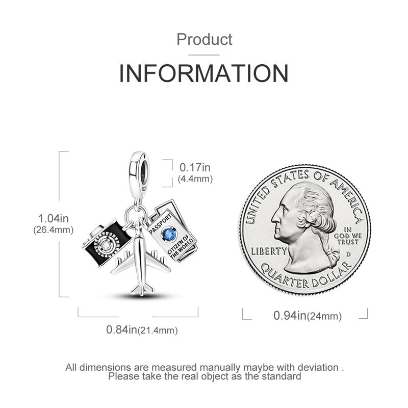 Charms Plata Elegant Camera Passport Aircraft Pendants Fit Original Bracelets Charms For Women Jewelry Diy Making Gifts