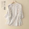 Stylish Retro Short Sleeve Shirt Women Embroidered Loose Lightweight Top