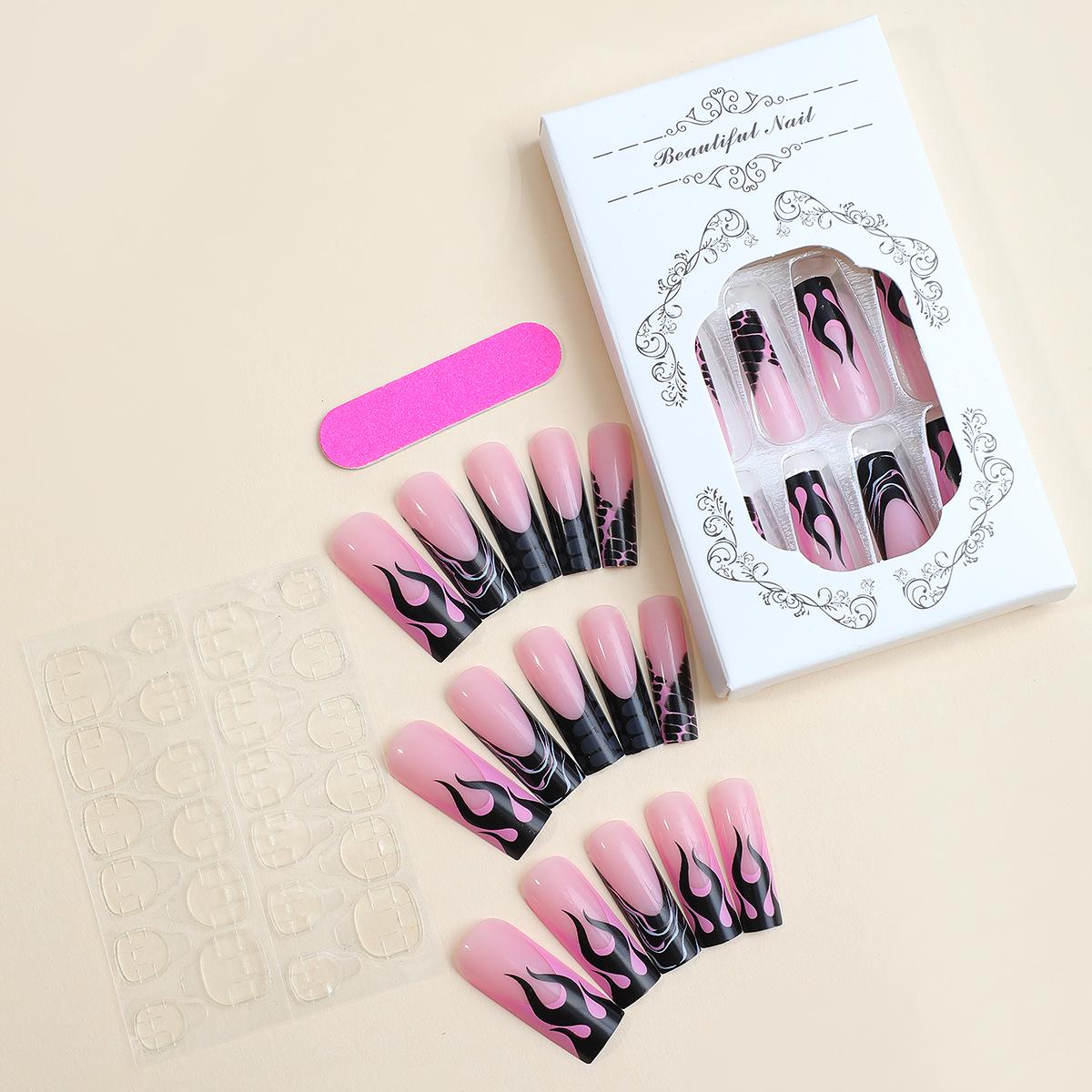 

Трансграничный ручной работы длинный гроб пламя острая девушка французский край носимые типсы для ногтей