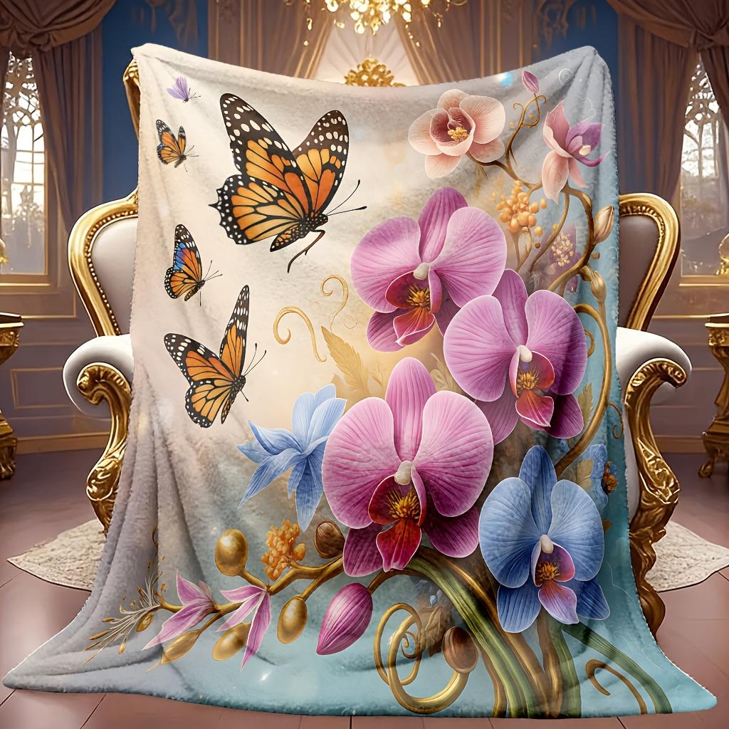 A Cozy Blanket Featuring a Butterfly Orchid Design, Made of Soft, High-Definition Digital Print. It'S a Cooling Blanket Suitable for Year-Round Use! M