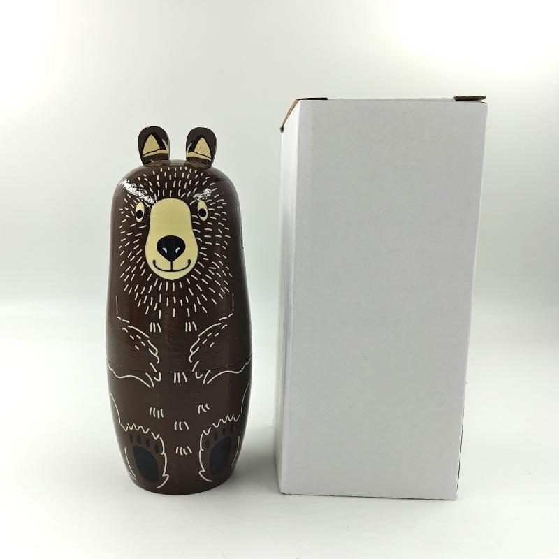 Cartoon Brown Bear Russian Nesting Dolls: Forest-Themed Five-Layer Wooden Crafts
